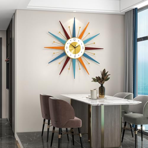 Large Starburst Wall Clock for Living Room Decor 24 Inch Metal Decorative Mid Century Wall Clcok Big Modern Silent Quality Quartz Clock Battery Operated Non Ticking for Kitchen Office Bedroom - Image 3