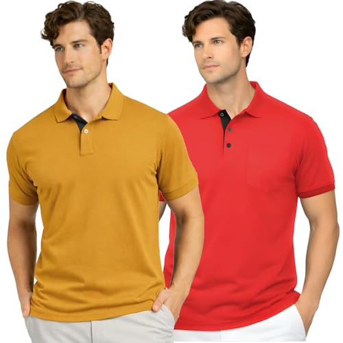 Image of Men's Premium Cotton Pique Polo T-Shirt, Classic Fit Short Sleeve Casual Summer Shirt, Soft & Breathable Fashion Polo