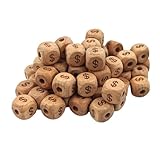 YNGMEANS 50 cuentas de madera con símbolos especiales de caracteres del dólar estadounidense, cuentas de poliedro de madera de 12 mm para joyería, llaveros, manualidades