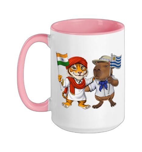 India Uruguay Flag Indian Roots Uruguayan Indian Heritage Ceramic Mug, Pink/White, 15oz