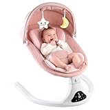 Electric Baby Swing with Remote Control - 5 Natural Motion Speeds, Detachable Seat Pad | Portable Infant Swing for Indoor/Outdoor Use (0-12M, 20lbs) (Pink)