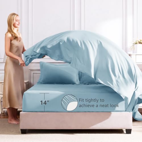 Image of CozyLux Full Size Comforter Sets Light Blue - 7 Pieces Bed in a Bag Full, Luxury Soft Bed Set for All Seasons, Bedding Set with Down Alternative Comforter, Sheets, Pillowcases & Shams