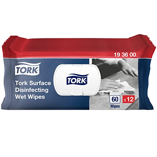 Tork Desinfektionstücher für Oberflächen, W10 Weiß, 12 x 60 feuchte Reinigungstücher, 193600