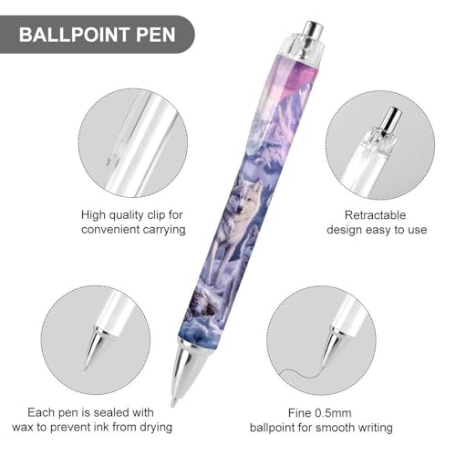 Stylos à bille noirs et violets à pointe fine 0,5 mm Wolf Mountains rétractables - 3