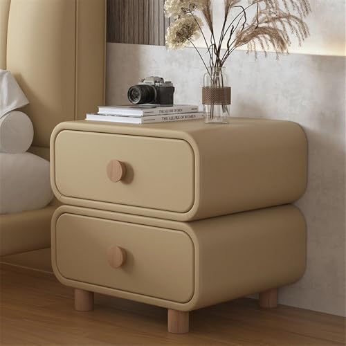 HJYBFA Mesitas de Noche Home, Estilo Crema, para Dormitorio, de Cuero, Sencillas y Modernas, instalación Gratuita, pequeño Armario de Almacenamiento para Sala de Estar (Caqui, 40 c