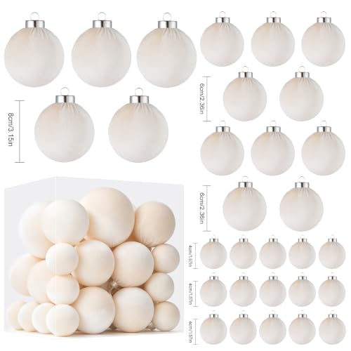 Velvet Christmas Ball Ornaments - 30pcs Flocked Christmas Ornaments Set Shatterproof Classic Hanging Xmas Tree Decorations with Rope for Wreath Holiday Home Decor (Cream) - image 2
