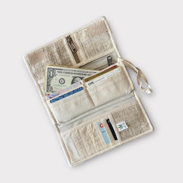 Asatre Hemp Tri-Fold Embroidered Wallet - Pink or Green (Pink)3