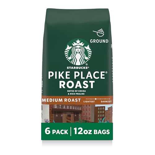 Starbucks Ground Coffee, Medium Roast Hot or Iced Coffee, Pike Place Roast, Six 12 oz Bags​