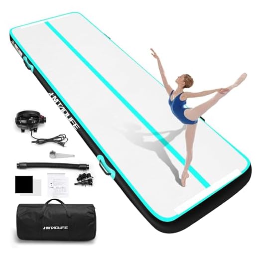 Hmtaolife Gymnastics Mat Air Tumble Track[with SHOULDER STRAP], 6.6/10/13/16/20ft Inflatable Training for Kids, Thickness Floor with Electric Pump Home/Water Fun/Train New Green/White