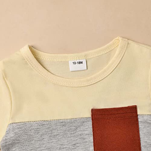 Image of Toddler Boy Clothes Baby Summer Outfit Patchwork Tee Shorts 12M-4T | Soft Patchwork Tee, Pocket Shorts With Stretch Waistband, Breathable For Summer Play, Machine Washable