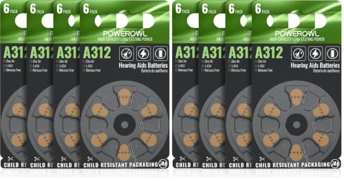 Image of POWEROWL 24 Count Hearing Aid Batteries Size 312, High Capacity Cell, Long Lasting 312A Battery (Pack of 2)