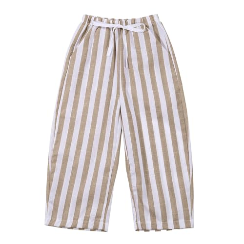 Generisch Pantalones de rayas minimalistas para niños con cintura elástica, café, 6-9 meses