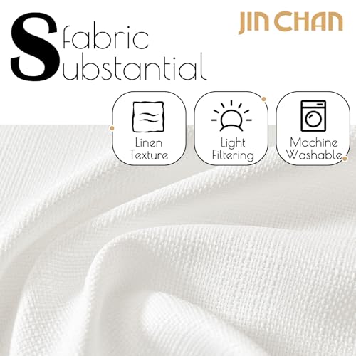 Image of jinchan White Curtains for Living Room Bedroom Linen Textured Curtains 63 Inches Length 2 Panels Farmhouse Casual Weave Back Tab Drapes Light Filtering Window Draps Set