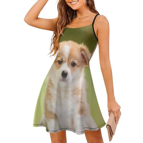 Robe d'été Corgi légère contre la chaleur : jupe courte confortable et robe de plage sans manches