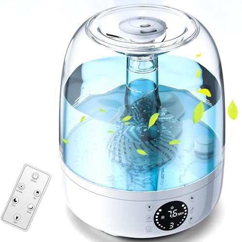 Image of Kazazoo Humidifier for Bedroom, 4L Top Fill Supersized Cool Mist, Quiet Air With LCD Display, Lasts Up to 35 Hours, Auto Shut-Off,3 Colors Light, Large Room, Baby Nursery Plants