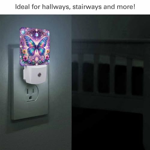 Image of LED Night Light,Abstract Blue Cyan Butterfly LED Night Light Plug into Wall with Dusk to Dawn Light Sensor White Energy Efficient Nightlight for Bedroom Bathroom Hallway Living Room Kitchen