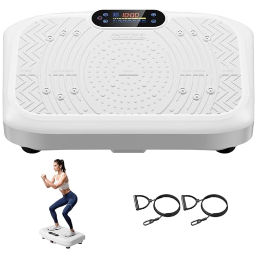 Vibration Plate Exercise Machine Weight Loss, Full Body Workout Vibration Plate Lymphatic Drainage, 199 Adjustable Speeds Power Shaping Vibrating Plate 450 Lbs Capacity Fitness Platform White