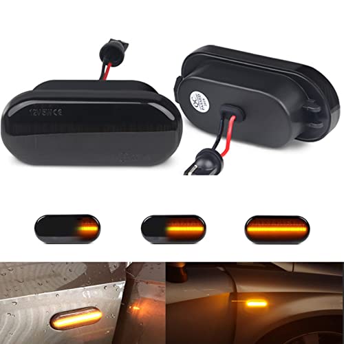2x Sequential LED Side Marker Turn Signal Light Compatible for VW Golf 4 3 MK4 MK3 Polo Passat 3BG Sharan Bora Lupo Vento for Skoda Octavia for Ford C-Max Fiesta Focus Fusion for Seat (Smoked lens)