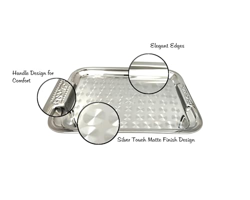 Image of BLeaf Stainless Steel-Serving Tray /Platter with Steel Finish, Multipurpose Tray (Silver Touch)