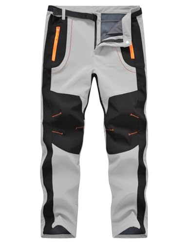 donhobo Herren Wanderhose Outdoorhose Wasserdicht Softshellhose Winddicht Winter Skihose Snowboardhose Warm Fleece Gefüttert Trekkinghose (Hellgrau, M)