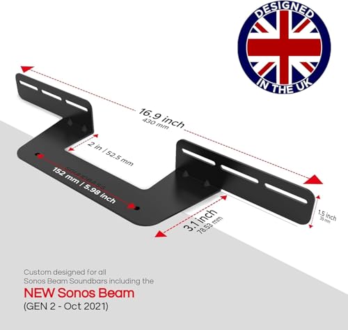 Sound Bass Soundbar Mount for Sonos Beam Compatible with Generation 1 & 2 Sonos Beam Sound Bar Includes All Necessary Mounting Hardware, Mounts Bracket, Black