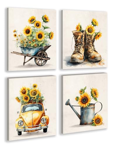 Country Sunflower Wall Art,Watercolor Sunflower Canvas Decor 8x10 Inch