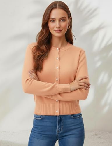 Image of Women's Casual Slim Fit Cardigan Sweaters Long Sleeve Button Down Lightweight Waist Length