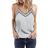 Top de encaje para mujer, estampado de leopardo, con tirantes finos, cuello en V, sin mangas, informal, de verano, con lentejuelas, de manga larga, con cuello redondo, vintage y colorido