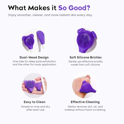 Image of Gleva Double-Headed Facial Massage Brush, Deep Pore Cleansing, Skin Exfoliator Brush, Face Mask Mud & Clay Applicator,Lips Face Cleansing, Cosmetic Tools (Purple),Silicone Facial Brush