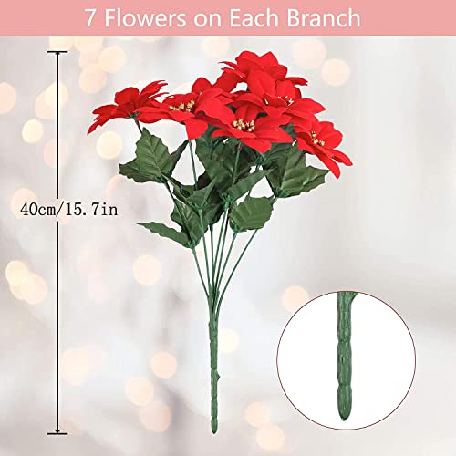 Cekene Christmas Artificial Poinsettia Flowers Decorations, 6 Pack Fake Flowers With Stem Flannel Artificial Red Bouquets Vase Decoration Flowers For Home Wedding Party Table #TOP2