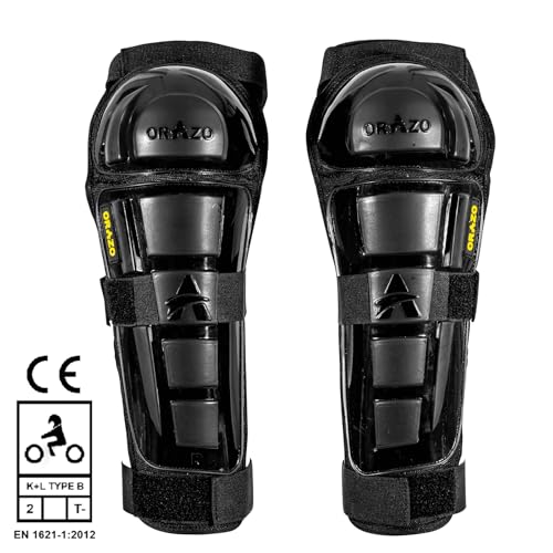 Image of ORAZO Raptor CE Certified Knee & Shin Protector | Level 2 K+L TYPE B T- | Anti-Slip Straps | Bionic & Asymmetric for Comfort | Made in India (Black, Long Straps)