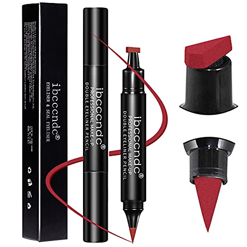 2 Pcs Red Eyeliner Stamp Waterproof Smudge Proof - Dual Ended Liquid Eye Liner Pen, Long Lasting & Sweatproof Makeup for Perfect Cat Eye Look (#08 Red)