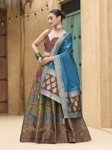 Image of PURVAJA Women's Kanjiwaram Semi-Stitched Lehenga choli