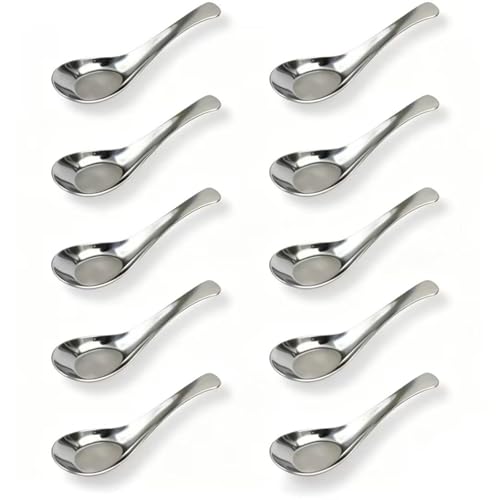 Neikafan Lot de 10 Cuillères à Soupe Asiatiques Inox 304 Louche Individuelle Polyvalente pour Ramen, Pho, Bouillon, Dessert, Miso, Porridge, Riz, Sushis pour...