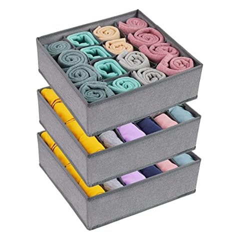 GOGOODA Socks and Underwear Drawer Organizers 3 Pack with Large Cell for Lingerie, Socks, Ties Cover