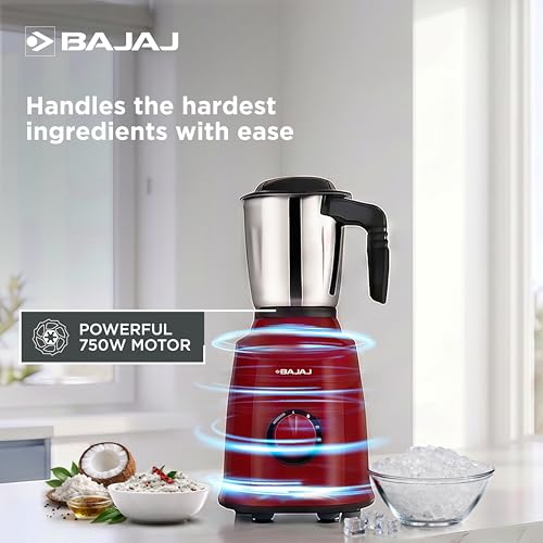 Image of Bajaj Military Series Rex 750W 4 Jar Mixer Grinder | DuraCut Blades | 2-In-1 Function Blade In Dry Jar | 2 Yrs Warranty 【Red /Black】