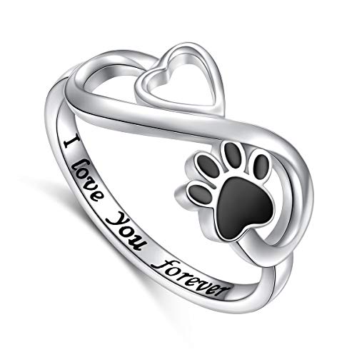 Anillos para patas de perros, anillos de plata de ley para mujeres y niñas, amantes de los animales, anillos con forma de corazón, pata, joyas de animales, Plata de ley