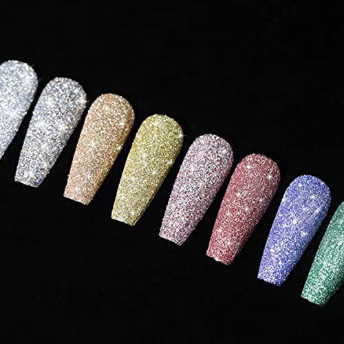 8 Colors Reflective Glitter Nail Powder Holographic Flakes Nail Diamonds For Nail Art ,Crystal Diamond Nail Powder For Women And Girls Sparkling Shiny Nail Decoration For Acylic Nail Manicure Tips #TOP6