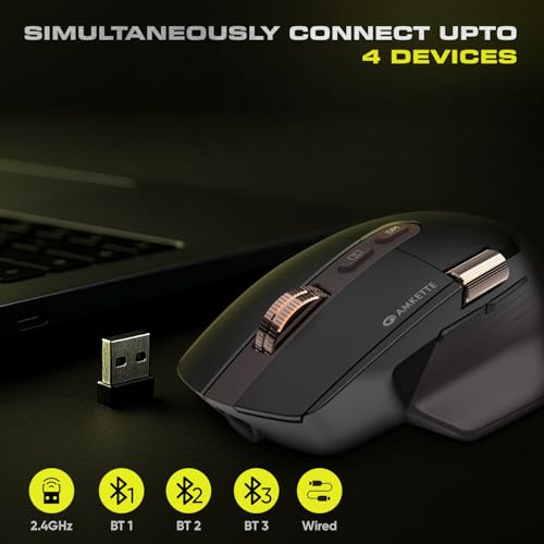 Image of Amkette XS Series Flow 2 Programmable Wireless Mouse /Bluetooth Mouse,Free-Spin Scroll, 2.4G+3xBT+Wired Mode, 8 Button, Dual Scroll, 8000 DPI, 1000Hz Polling, Web Software, Rechargeable, 2 Yrs Warranty