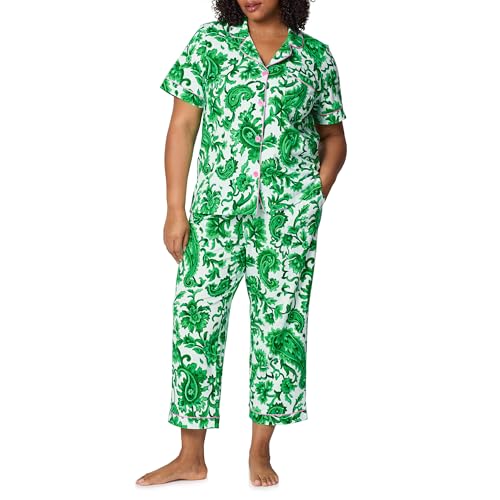 Image of Bed Head PJs Womens Matching Pajamas - Soft Organic Cotton Button Down PJ Shirt & Cropped Pants Set - Loungewear & Sleepwear