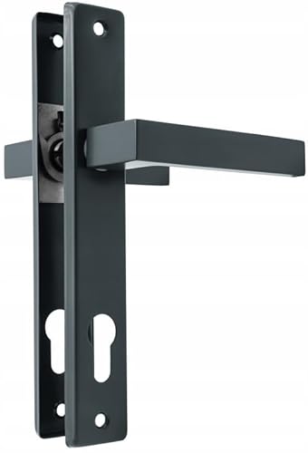 QRS - Drückergarnitur Gartentor - Türdrücker für Außeneinsatz - mit schmalem Langschild, aus Metall & Aluminium, Pulverbeschichtet - Langschildgarnitur, Drückerpaar, 72mm, Graphit