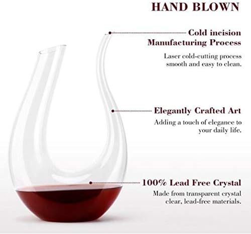 HALAWAKA Wine Decanter - 100% Lead-Free U-Shaped Crystal Wine Carafe Red Hand Blown Wine Decanter 1.2L