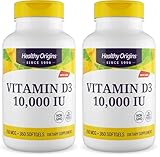 Healthy Origins, Vitamin D3, 360 glutenfreie Softgels, 10.000IU Vitamin D3 je Dosis, Sojafrei, GMO frei, Geschmacksneutral (Packung mit 2)