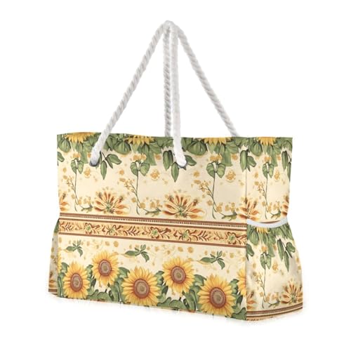 Sunflowe Beach Bag & Travel Tote Bag Large Sandproof with Zipper Closure, Wet Pouch for Swim Gym Travel, Lightweight Foldable Outdoor Bag