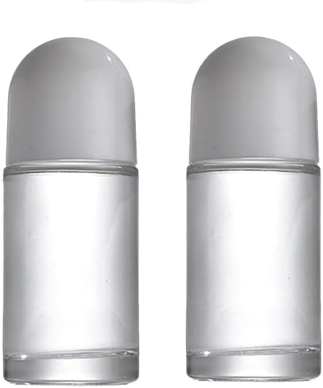 Jowxsx Frascos de Vidro Roll-on Vazios com Esfera Plástica e Tampa Branca, 50 mL, Pacote com 2