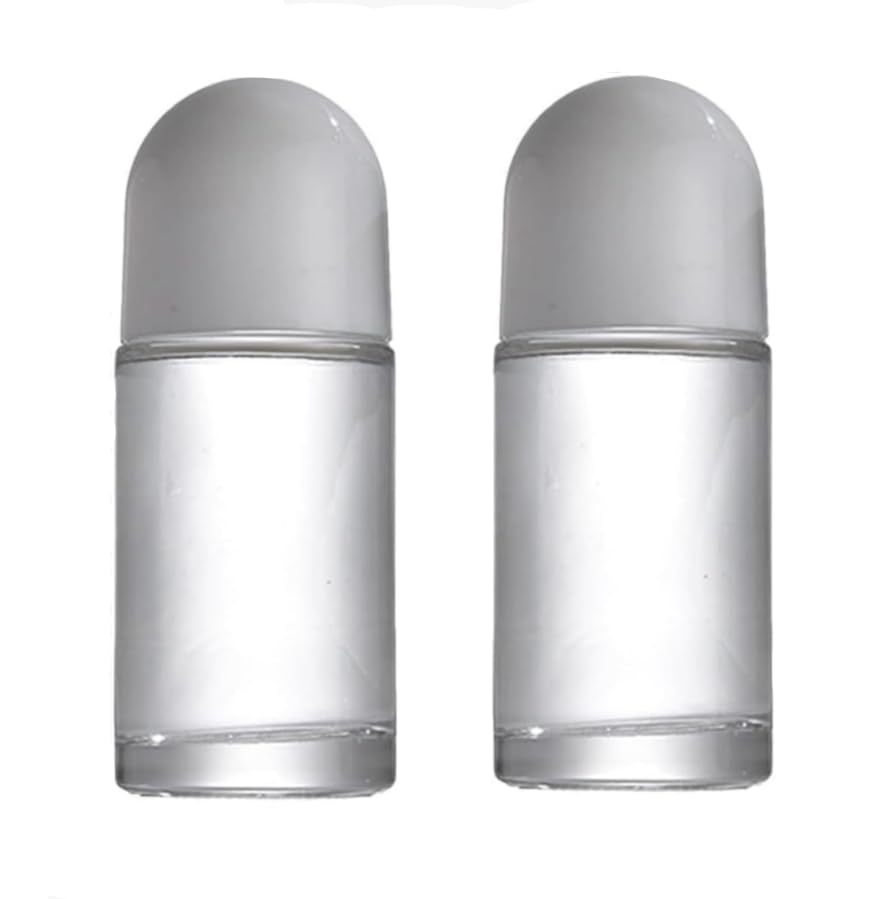 Jowxsx 2 Pcs 50ML Glass Empty Roller Bottles with Plastic Roller Ball, Deodorant Roll On Containers Leak Proof Massage Ball Bottles with White Cap for