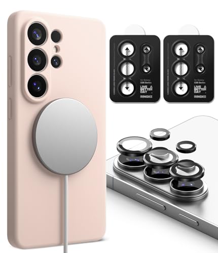 Coque S26 Ultra silicone liquide magnétique Ringke douce avec verre trempé d'objectif intégré