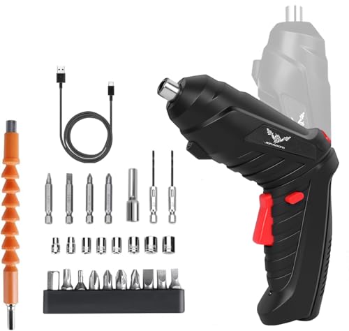 JENABOM Electric Screwdriver Cordless, Electric Screwdriver Kit with 26 Accessories, 3.6V/1300mAh Rechargeable Power Drill Driver, with USB Cable LED Light