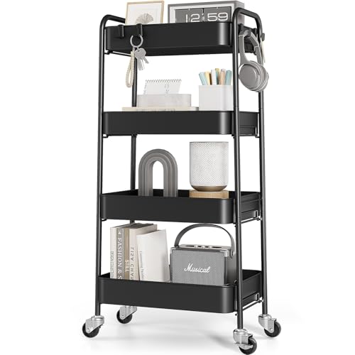 KINGRACK Carrito de Almacenamiento de Metal de 4 Niveles con Ruedas, Libro de Belleza, Manualidades, Arte de té, para el hogar, baño, Cocina, lavandería, no Necesita Tornillos, Carrito de Utilidad