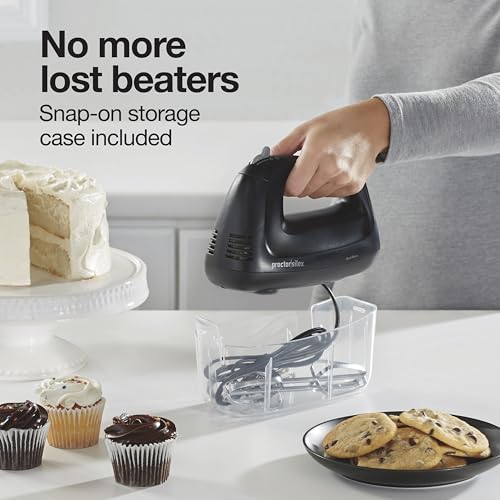 Proctor Silex 5-Speed Electric Hand Mixer for Baking, 100W, Snap-On Storage Case, Lightweight with 2 Beaters, Matte Black (62512) by Proctor Silex - Image 2